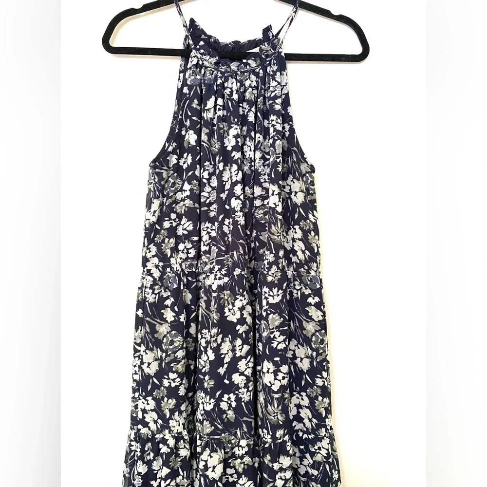 Loft Navy Floral Tiered High Neck Sleeveless Maxi Dress - Picture 2 of 2